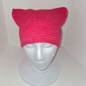 Pink Cat Ear, Beanie Cap Handmade